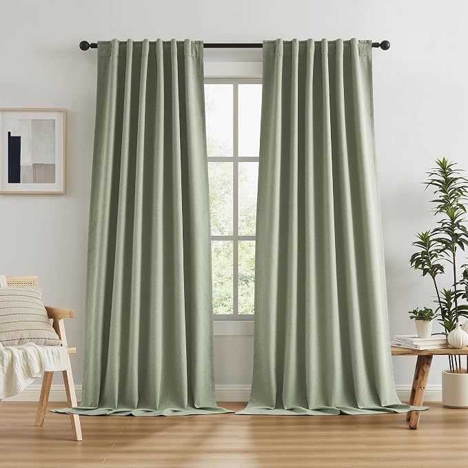 Extra Long Blackout Linen Curtains 120 Inches Long, Back Tab Loop Pocket Hook by KEQIAOSUOCAI