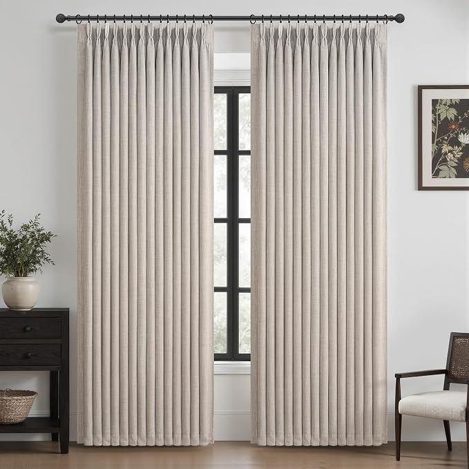 Pinch Pleated Blackout Greyish Beige Curtains 90 Inches Long 2 Panels Set by PleatedDrapes