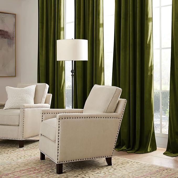 RYB HOME Moss Green Velvet Curtains 63 inches Length - Image 6