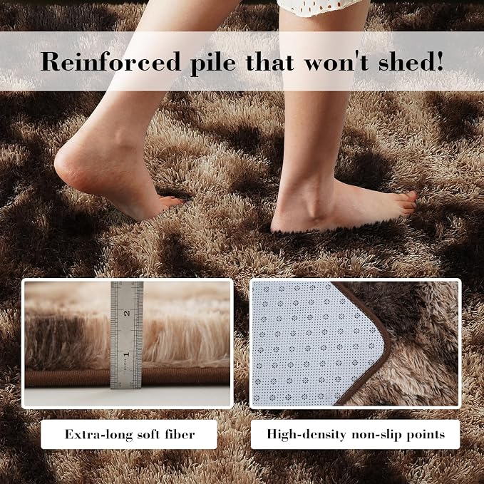 Mottled Brown 8x10 Area Rugs for Living Room, Fluffy Shag Rug Large Carpet | - Image 6