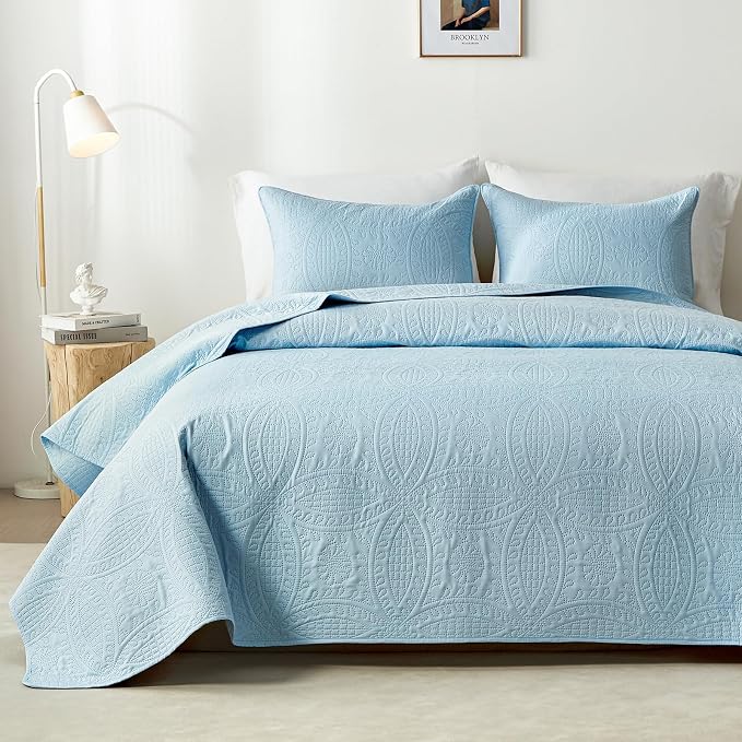 akkialla 118"x106" Sky Blue California King Quilt Set, Oversized Floor-Length by akkialla