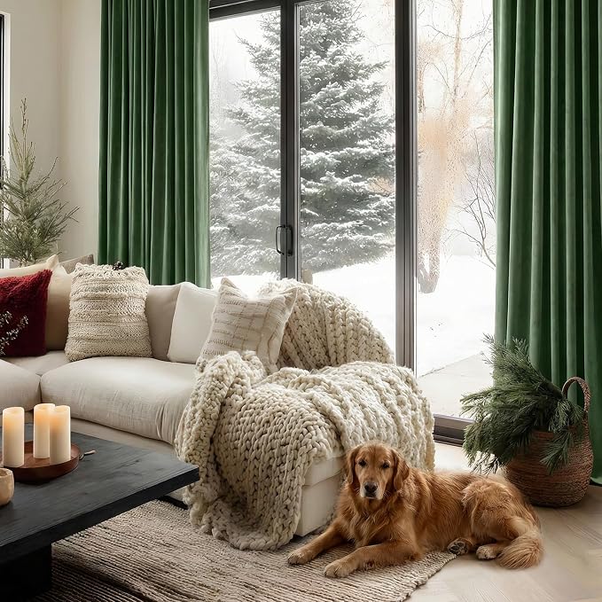 Olive Green Velvet Curtains 90 Inch - Image 2