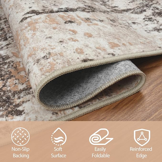 5x8 Area Rugs for Living Room Washable Bedroom Dining Room Brown Beige | Modern - Image 4