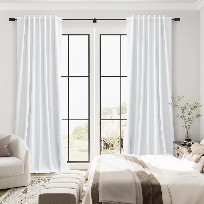 White Linen 100% Blackout Curtains 90 Inch Length 2 Panels Set Modern Textured - Image 6