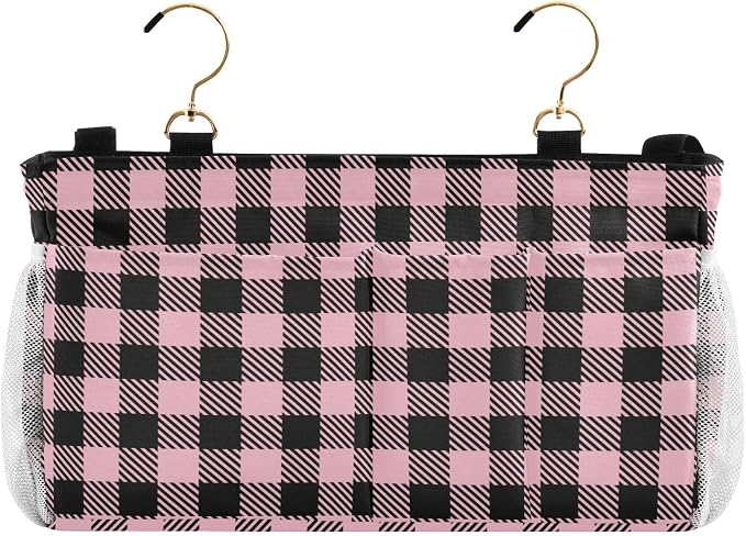 Buffalo Plaid Check Pink Print Bedside Caddy Storage Bag Bedside Organizer - Image 2