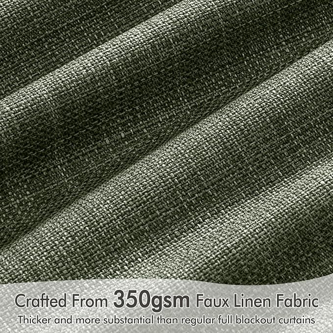 MIULEE 100% Blackout Back Tab Pleat Linen Curtains 50" Wx84 L, Olive Green | 2 - Image 4