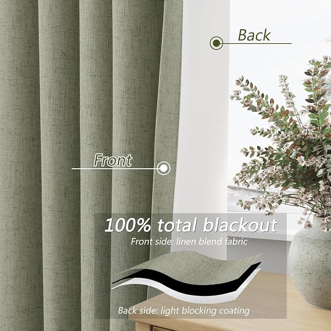 Sage Green 100% Blackout Curtains 132 Inch Length 2 Panels Set - Image 4