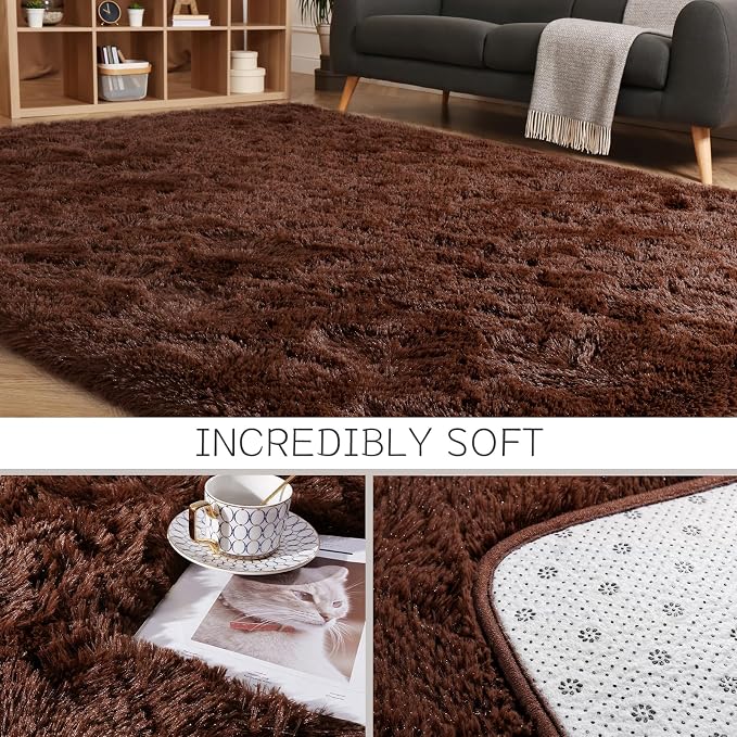 HOMORE Brown Living Room Rug, 4x6 Fluffy Area Rug - Image 6