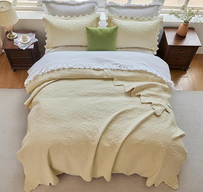 Brandream Queen Size Quilt Set Cotton Beige Quilts Luxury Farmhouse Bedding Set - Image 4