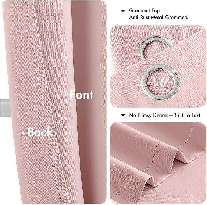 MIULEE Blackout Curtains for Bedroom 2 Panels 34 x 72 Inch Long Pink | Thermal - Image 4