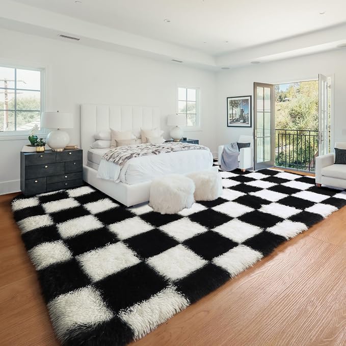 KICMOR 6x9 Area Rugs for Living Room Bedroom, Large Black and White Checkered - Image 7
