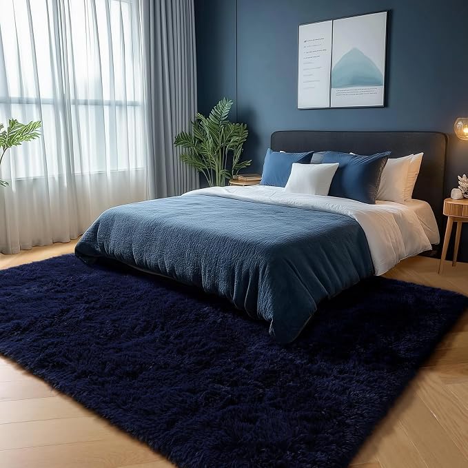Dark Navy Blue Rugs for Living Room 5x7 Ft, Plush Area Rugs for Bedroom - Image 9