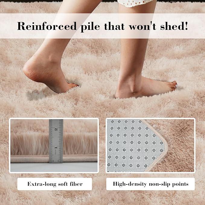 4x6 Mottled Beige Rug for Bedroom, Fluffy Area Rug Small Rug Bedroom Carpet | - Image 5