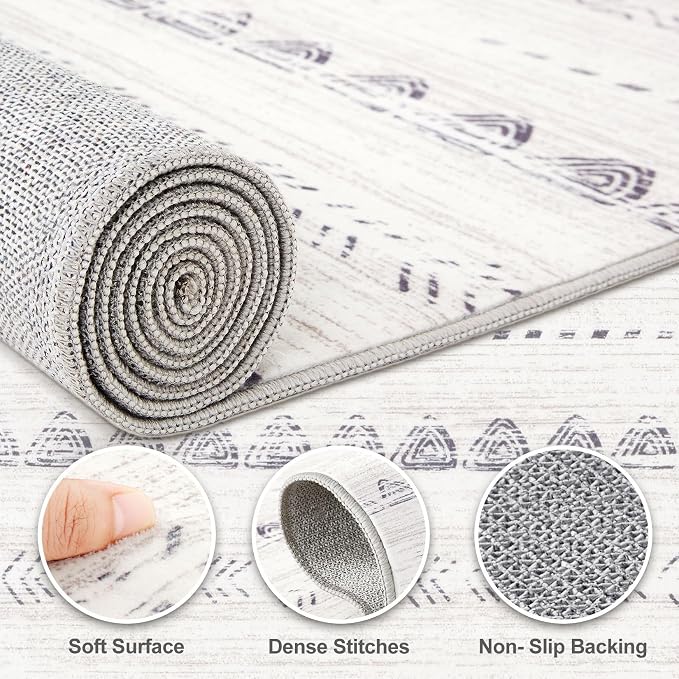 Nakagishi Boho 8x10 Area Rug Living Room Rugs Machine Washable Gray | Soft - Image 3