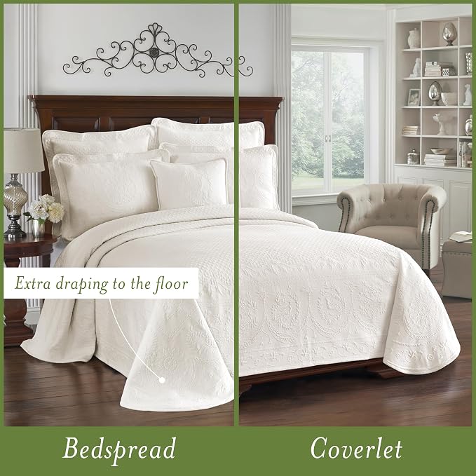 King Charles Modern Farmhouse Floral Matelasse Coverlet, 100% Cotton Breathable - Image 3