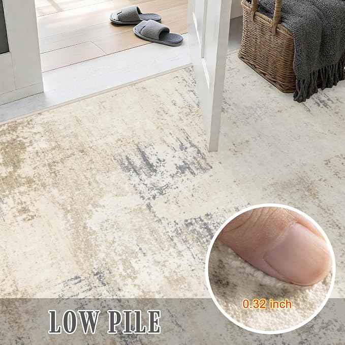 Area Rug Living Room: 3x5 Modern Washable Soft Carpet Beige Brown | - Image 7