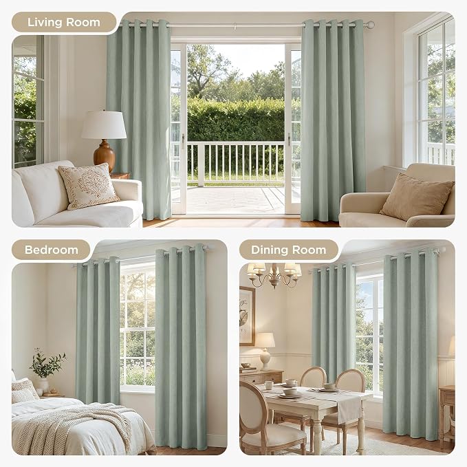 Joydeco Sage Green Black Out Curtains 84 Inch Long 2 Panels Set, Faux Textured - Image 7