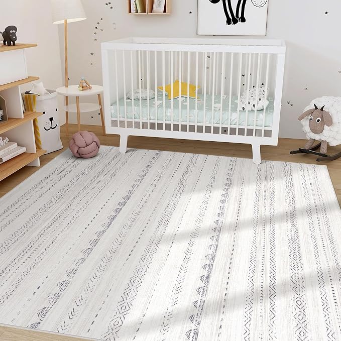Nakagishi Boho 8x10 Area Rug Living Room Rugs Machine Washable Gray | Soft - Image 8