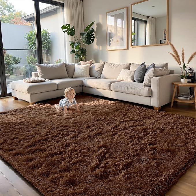 Brown 6x9 Area Rugs for Living Room, Fluffy Shag Rug Bedroom Carpet | Upgraded - Image 3