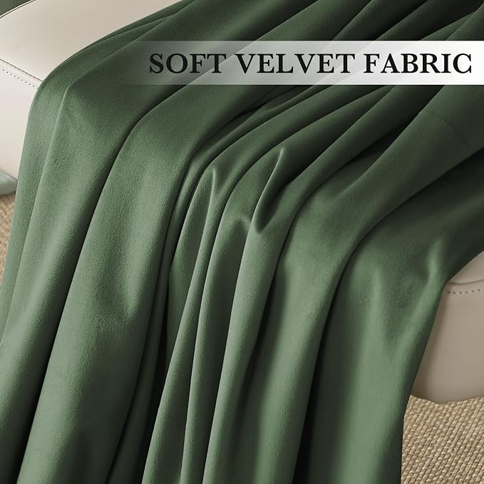 RYB HOME Green Velvet Blackout Curtains 84 inches Long - Image 4