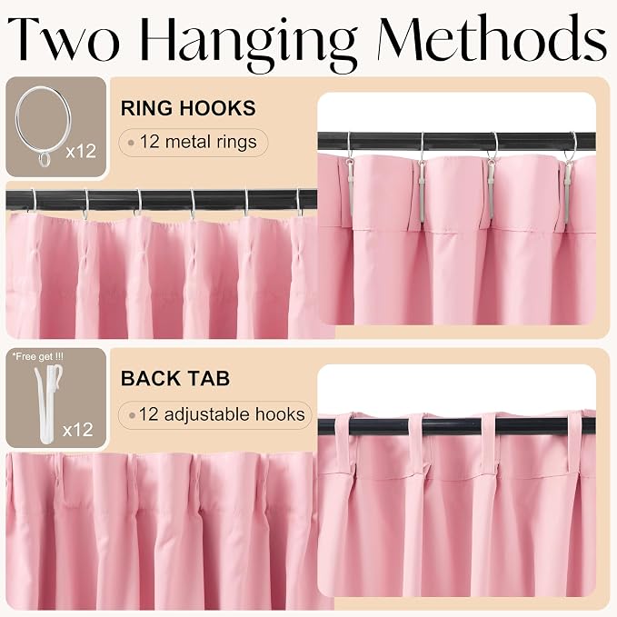 Etherealveil Hot Pink Pinch Pleated Blackout Curtains 2 Panels 40"x63" | Back - Image 6
