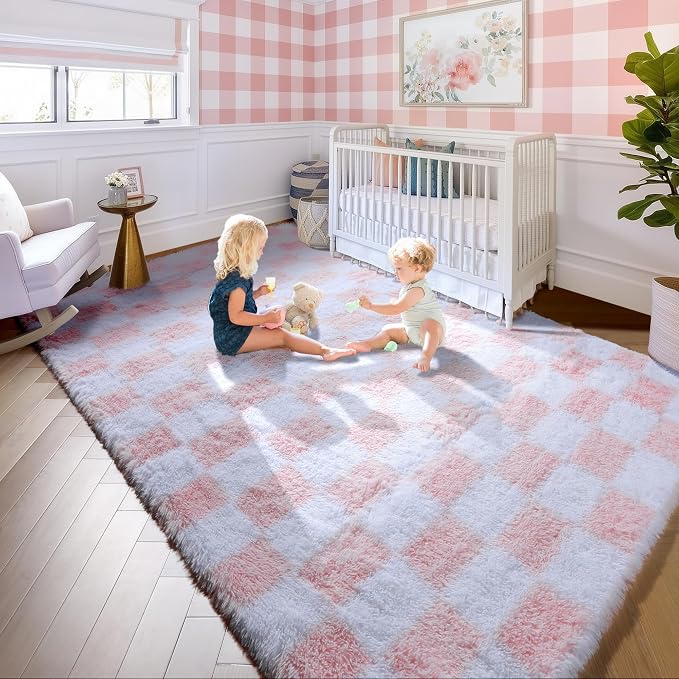 KICMOR Large 6x9 Rugs for Living Room, Soft Fluffy Light Pink and White - Image 5