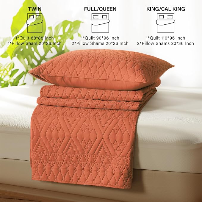 akkialla Twin Size Quilt Bedding Set, Burnt Orange Lightweight Microfiber Soft - Image 7