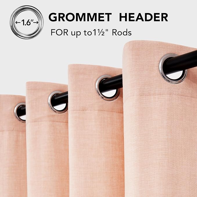 Deconovo Pink Linen Curtains for Living Room, Light Filtering Semi Sheer Faux - Image 5