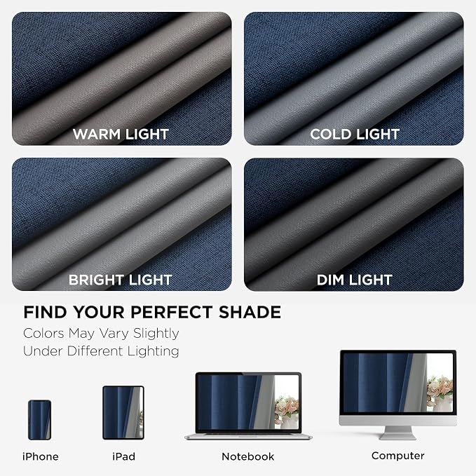 Joydeco Denim Blue Curtains for Bedroom 2 Panels Set, Faux Linen Textured 100% - Image 8