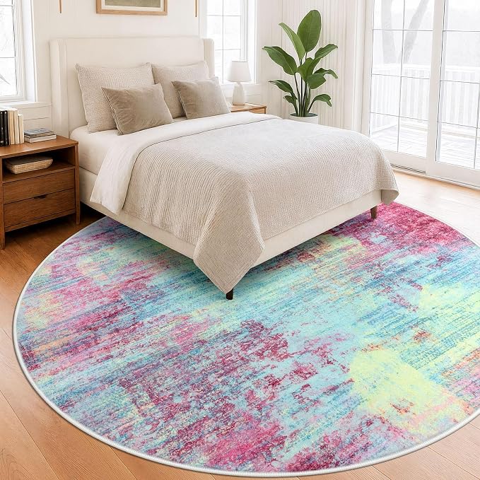 Abstract Round Area Rug 8 Ft Washable Circle Rugs Large Round Rug Non Slip Thin - Image 9