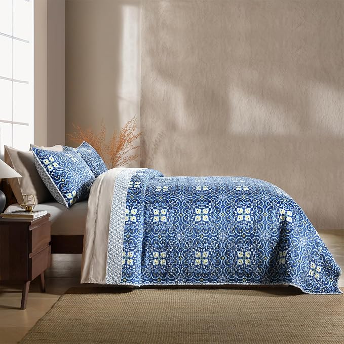 Reversible Quilt Set King Size, Boho Floral Patchwork Bedspread Coverlet Set - Image 5