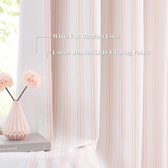 ZJDECOR Pink Stripe Full Blackout Curtain Panels 84 Inches Long, Rod Pocket | - Image 3