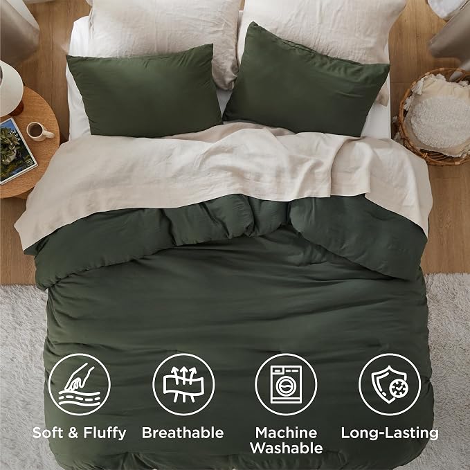 Bedsure Super King Comforter Set, Dark Green Soft Prewashed Bedding - Image 4