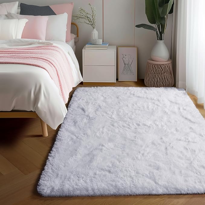 Soft Comfy White Area Rugs for Bedroom Boys Living Room Fluffy Shag Furry - Image 2