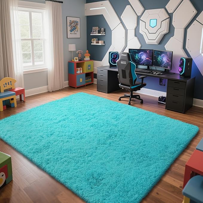 Teal Blue 9x12 Area Rugs for Bedroom, Fluffy Rugs Large Bedroom Carpet | - Image 3