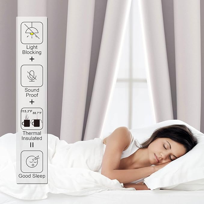 CUCRAF Grayish White Blackout Curtains 108 Inches Long, Thermal Insulated Noise - Image 2