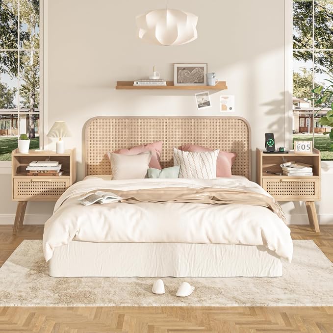 Lerliuo Rattan Nightstand with Charging Station, Boho Night Stand | Handmade - Image 5