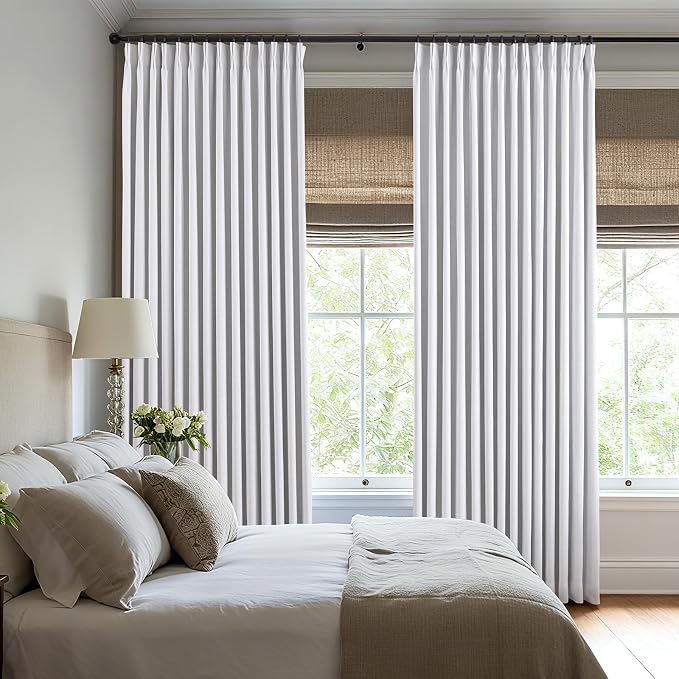 Pinch Pleated Linen White Blackout Curtains 84 Inches Long - Image 7