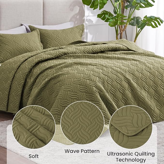 Love's cabin Twin Quilt Bedding Set Olive Green Bedspreads - Image 4