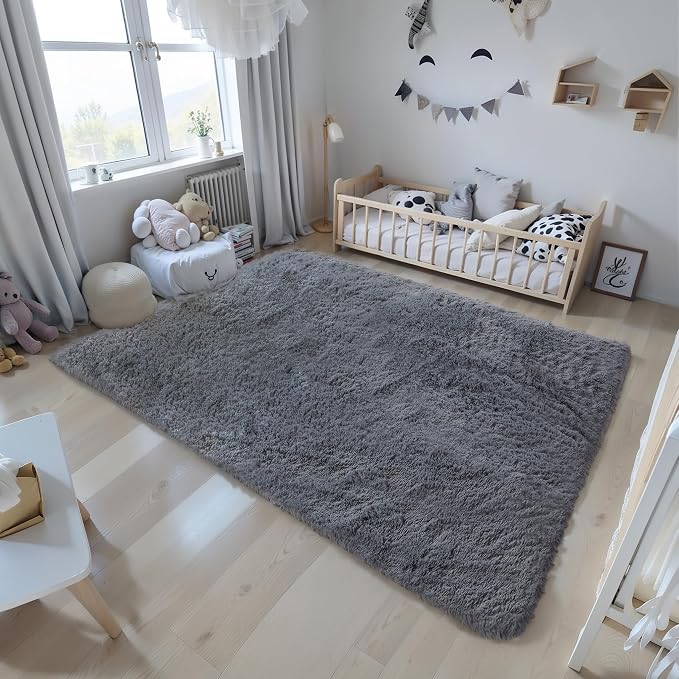 5x7 Grey Shag Rug for Bedroom, Soft Plush Fluffy Washable Carpet | Area Rug for - Image 9