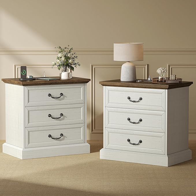 Huuger Nightstand with Charging Station, 3 Drawer Night Stand Set of 2 | 22 by Huuger