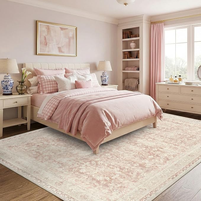 Latte&Fog 8x10 Area Rugs for Living Room Washable Large Pink Rugs Cute | Non - Image 4
