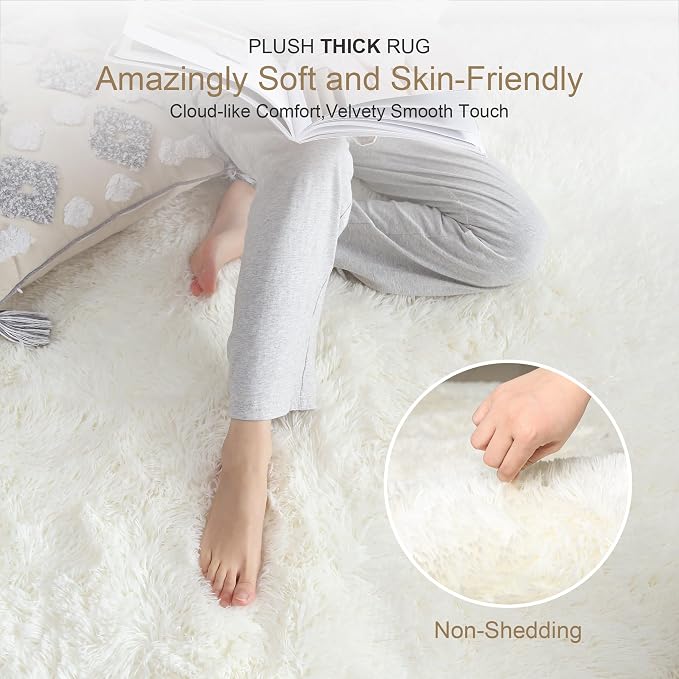 3x5 Thick Cream White Fluffy Shag Rug - Image 2