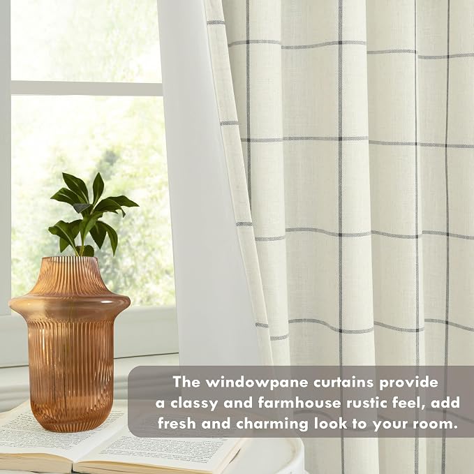 DriftAway 100% Blackout Plaid Linen Curtains 72 Inches Long 2 Panels Black | - Image 9