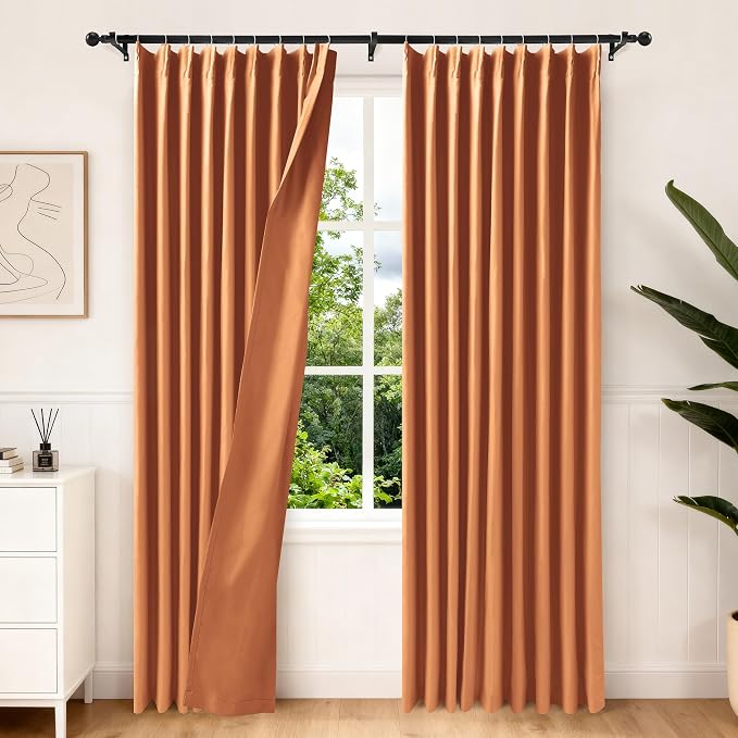 Etherealveil Terracotta Pinch Pleated Blackout Curtains 2 Panels 60"x90" | Back by Etherealveil