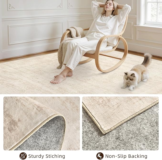 2'6''x8' Hallway Washable Runner Rug: Kitchen Carpet Retro Beige | Vintage Boho - Image 6