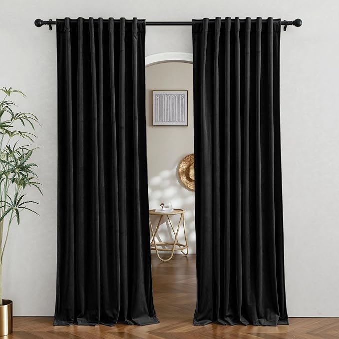RYB HOME Black Velvet Blackout Curtains 94 inches by RYBHOME