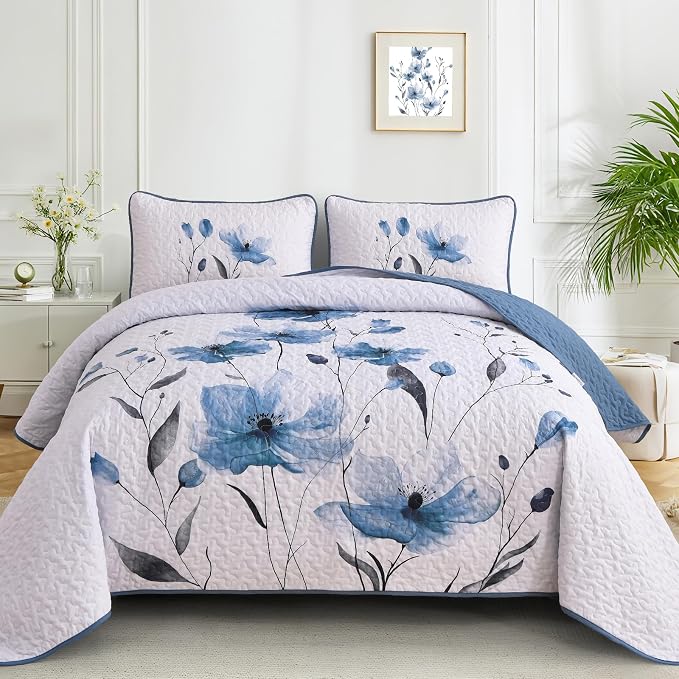 Mybedsoul Full/Queen Quilt Set Blue, Reversible Polyester Coverlet Set by Mybedsoul