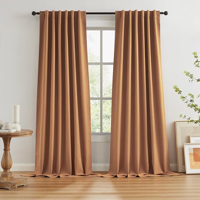 Burnt Orange Blackout Linen Curtains, 2 Panels Set, Farmhouse Style, Rod Pocket by KEQIAOSUOCAI