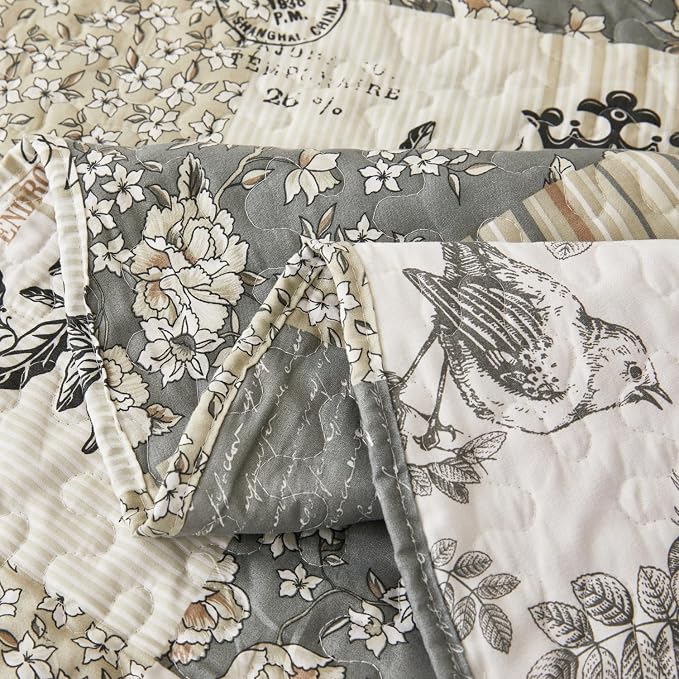 Cmfshape Floral Quilt Queen, 3-Pcs Bird Pattern Queen Set, Lightweight Bedspread - Image 5
